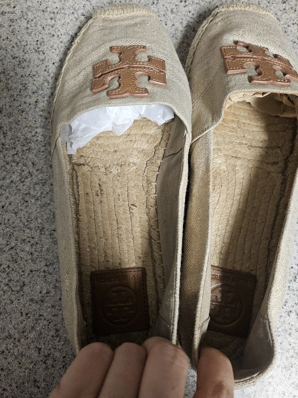 Tory Burch Beige Espadrille Flats with Leather Logo